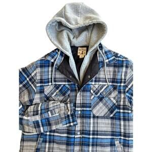 RedHead Blue Plaid Hooded Flannel Quilted Jacket Workwear Outdoor L Cabin Core